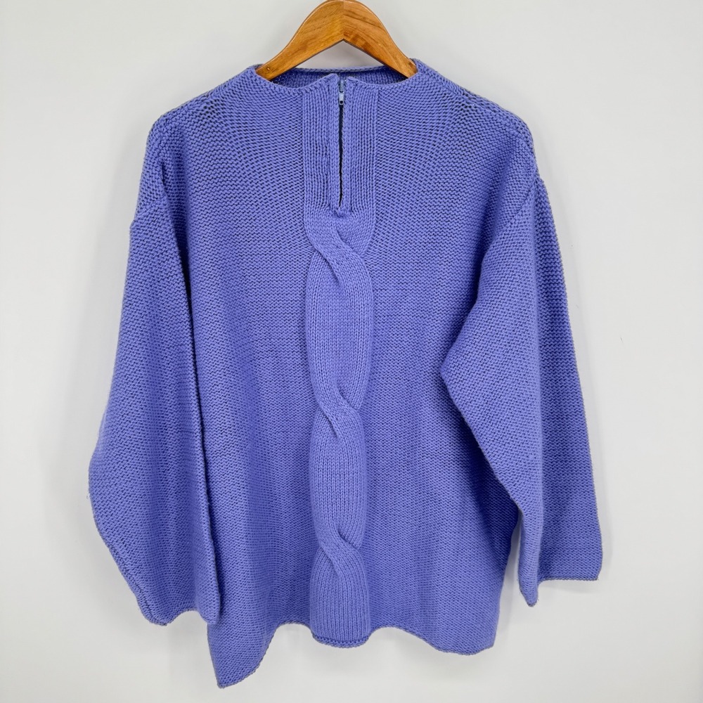 Aran Crafts Sweater Women XXL Purple Merino Wool Cable Knit Ireland Oversized